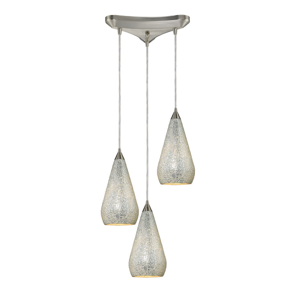 3 Light Pendant In Satin Nickel With Silver Crackle