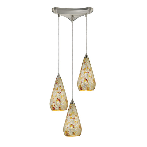 3 Light Pendant In Satin Nickel With Silver Multi Crackle