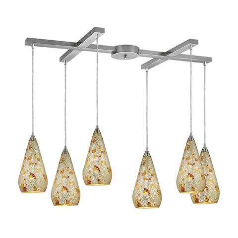 6 Light Pendant In Satin Nickel With Silver Multi Crackle