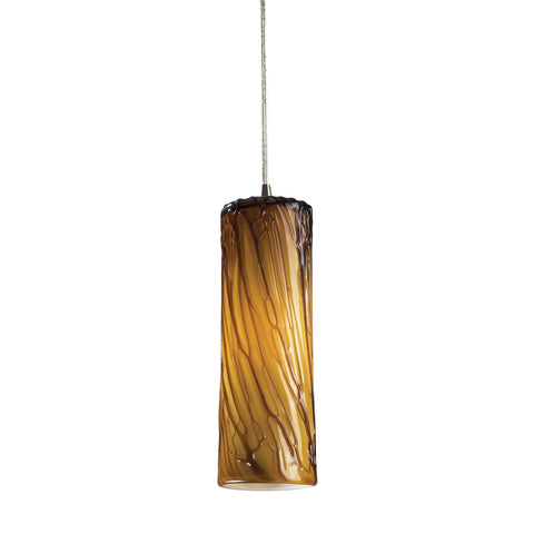 1 Light Pendant In Satin Nickel With Maple Amber