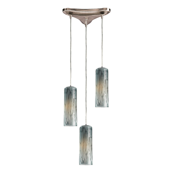 3 Light Pendant In Satin Nickel With Maple Dusk