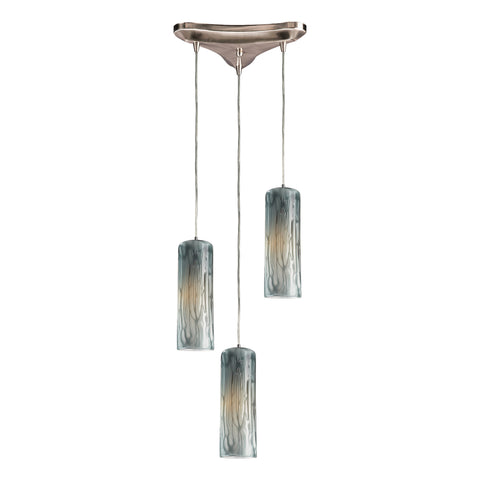 3 Light Pendant In Satin Nickel With Maple Dusk