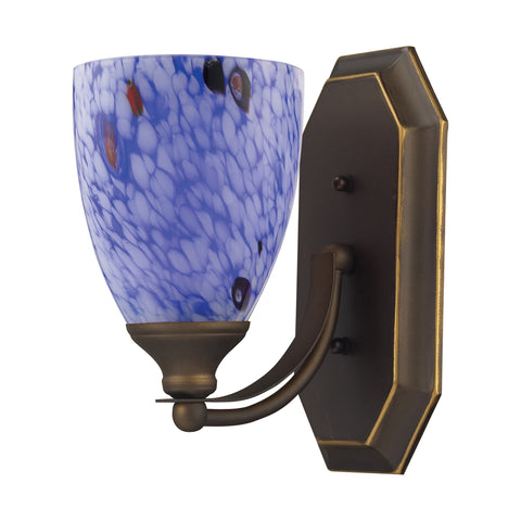 1 Light Vanity In Aged Bronze And Starburst Blue Glass