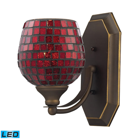 1 Light Vanity In Aged Bronze And Copper Mosaic Glass - LED Offering Up To 800 Lumens (60 Watt Equivalent) With Full Range Dimming. Includes An Easily Replaceable LED Bulb (120V).