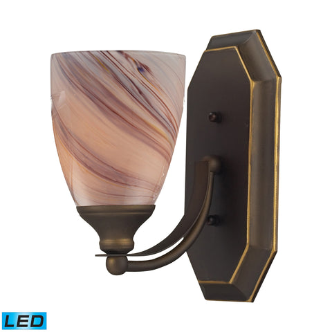 1 Light Vanity In Aged Bronze And Creme Glass - LED Offering Up To 800 Lumens (60 Watt Equivalent) With Full Range Dimming. Includes An Easily Replaceable LED Bulb (120V).
