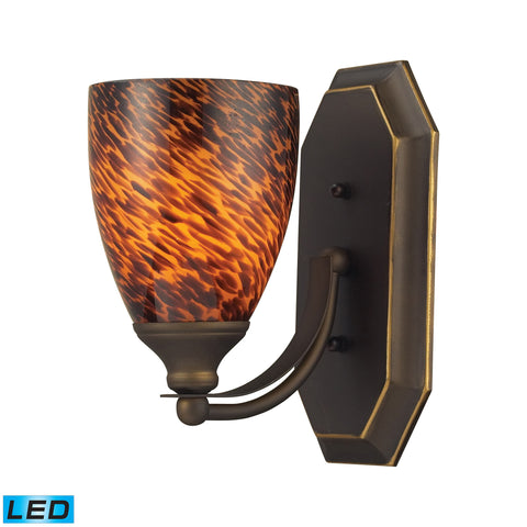1 Light Vanity In Aged Bronze And Espresso Glass - LED Offering Up To 800 Lumens (60 Watt Equivalent) With Full Range Dimming. Includes An Easily Replaceable LED Bulb (120V).