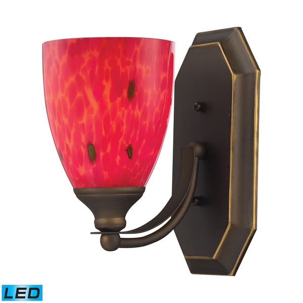 1 Light Vanity In Aged Bronze And Fire Red Glass - LED Offering Up To 800 Lumens (60 Watt Equivalent) With Full Range Dimming. Includes An Easily Replaceable LED Bulb (120V).