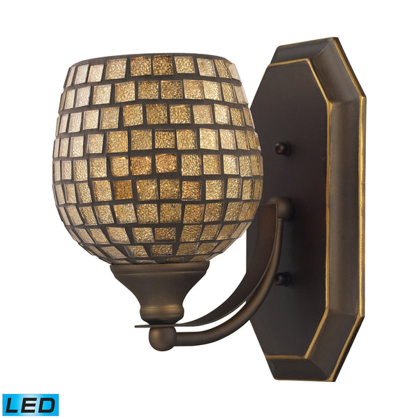 1 Light Vanity In Aged Bronze And Gold Mosaic Glass - LED Offering Up To 800 Lumens (60 Watt Equivalent) With Full Range Dimming. Includes An Easily Replaceable LED Bulb (120V).