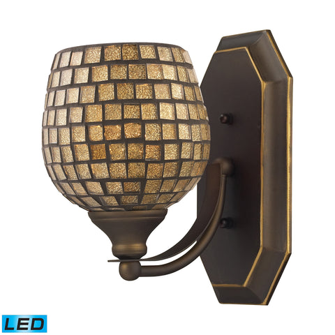 1 Light Vanity In Aged Bronze And Gold Mosaic Glass - LED Offering Up To 800 Lumens (60 Watt Equivalent) With Full Range Dimming. Includes An Easily Replaceable LED Bulb (120V).