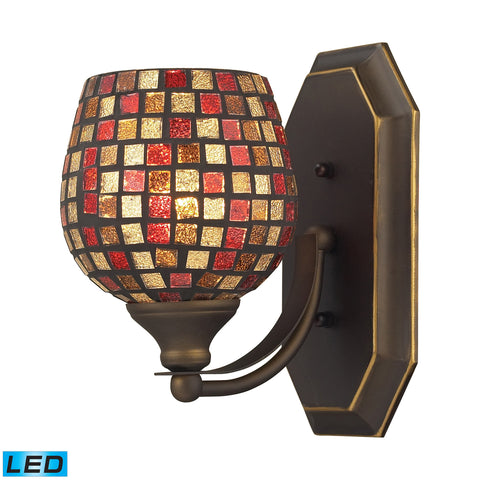 1 Light Vanity In Aged Bronze And Multi Mosaic Glass - LED Offering Up To 800 Lumens (60 Watt Equivalent) With Full Range Dimming. Includes An Easily Replaceable LED Bulb (120V).