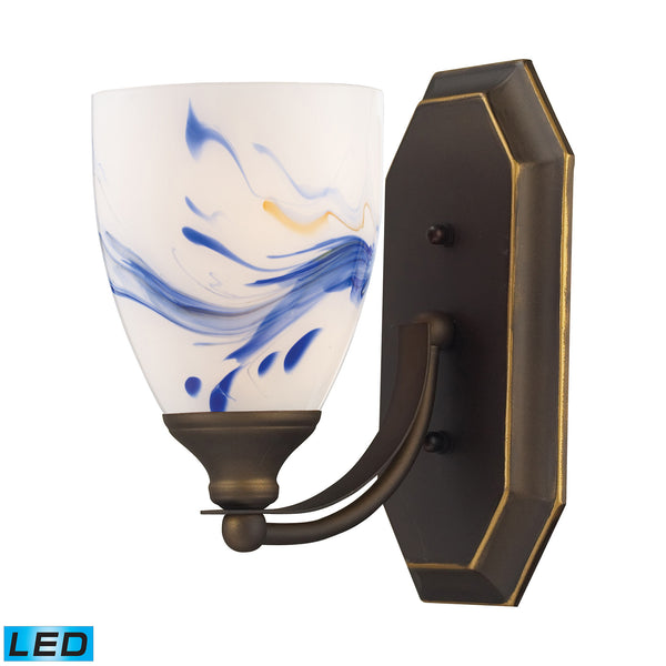 1 Light Vanity In Aged Bronze And Mountain Glass - LED Offering Up To 800 Lumens (60 Watt Equivalent) With Full Range Dimming. Includes An Easily Replaceable LED Bulb (120V).