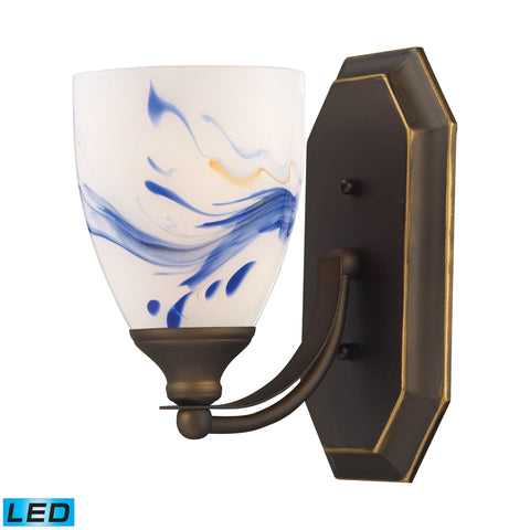 1 Light Vanity In Aged Bronze And Mountain Glass - LED Offering Up To 800 Lumens (60 Watt Equivalent) With Full Range Dimming. Includes An Easily Replaceable LED Bulb (120V).
