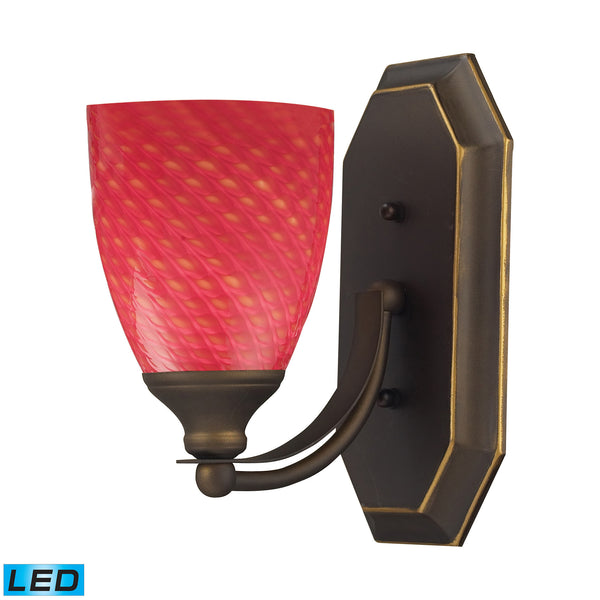 1 Light Vanity In Aged Bronze And Scarlet Red Glass - LED Offering Up To 800 Lumens (60 Watt Equivalent) With Full Range Dimming. Includes An Easily Replaceable LED Bulb (120V).