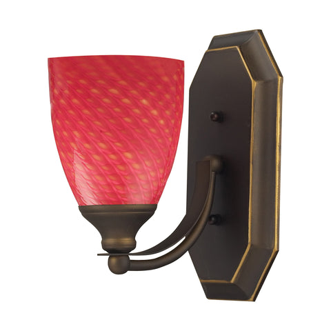 1 Light Vanity In Aged Bronze And Scarlet Red Glass