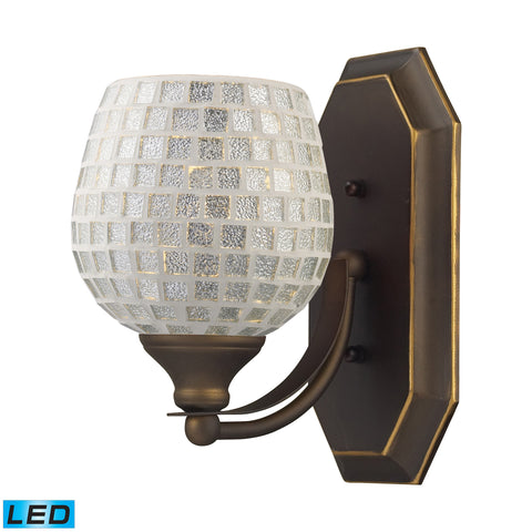 1 Light Vanity In Aged Bronze And Silver Mosaic Glass - LED Offering Up To 800 Lumens (60 Watt Equivalent) With Full Range Dimming. Includes An Easily Replaceable LED Bulb (120V).