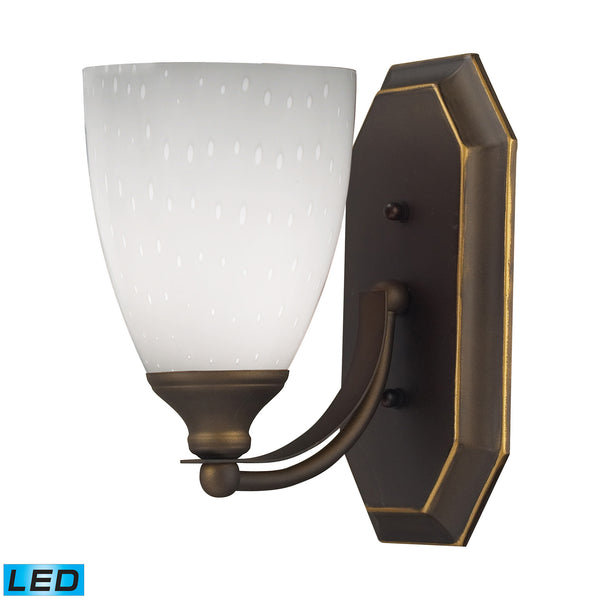 1 Light Vanity In Aged Bronze And Simply White Glass - LED Offering Up To 800 Lumens (60 Watt Equivalent) With Full Range Dimming. Includes An Easily Replaceable LED Bulb (120V).