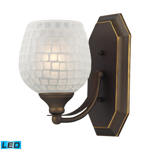 1 Light Vanity In Aged Bronze And White Mosaic Glass - LED Offering Up To 800 Lumens (60 Watt Equivalent) With Full Range Dimming. Includes An Easily Replaceable LED Bulb (120V).