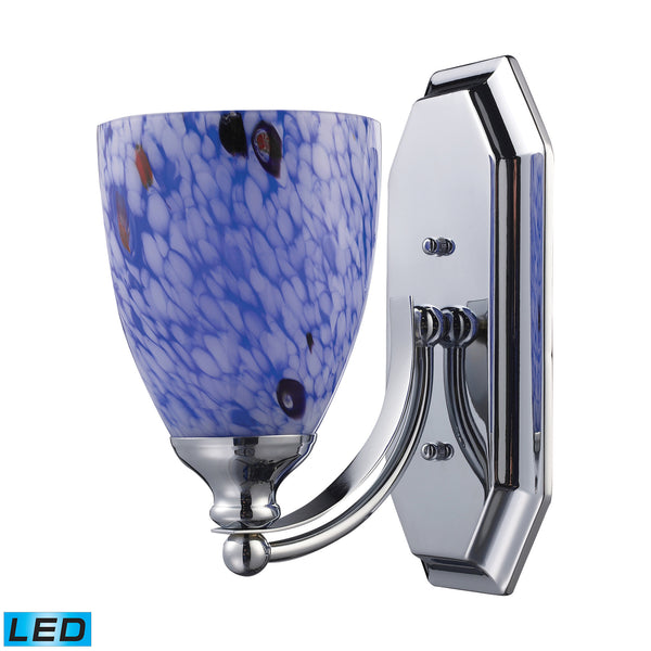 1 Light Vanity In Polished Chrome And Starburst Blue Glass - LED Offering Up To 800 Lumens (60 Watt Equivalent) With Full Range Dimming. Includes An Easily Replaceable LED Bulb (120V).