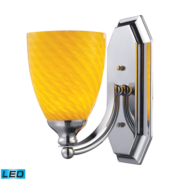 1 Light Vanity In Polished Chrome And Canary Glass - LED Offering Up To 800 Lumens (60 Watt Equivalent) With Full Range Dimming. Includes An Easily Replaceable LED Bulb (120V).