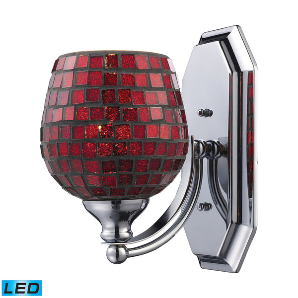 1 Light Vanity In Polished Chrome And Copper Mosaic Glass - LED Offering Up To 800 Lumens (60 Watt Equivalent) With Full Range Dimming. Includes An Easily Replaceable LED Bulb (120V).