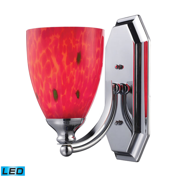 1 Light Vanity In Polished Chrome And Fire Red Glass - LED Offering Up To 800 Lumens (60 Watt Equivalent) With Full Range Dimming. Includes An Easily Replaceable LED Bulb (120V).