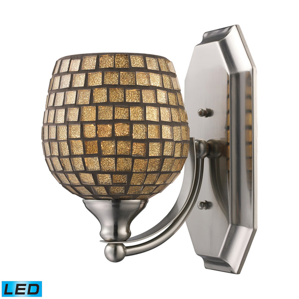 1 Light Vanity In Polished Chrome And Gold Mosaic Glass - LED Offering Up To 800 Lumens (60 Watt Equivalent) With Full Range Dimming. Includes An Easily Replaceable LED Bulb (120V).