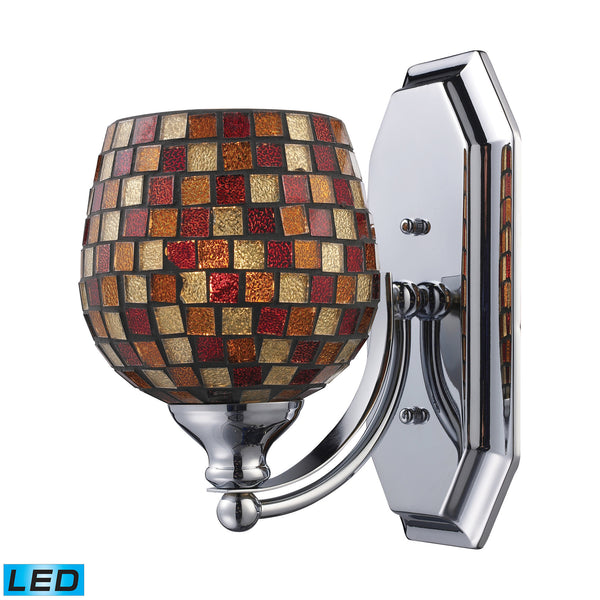 1 Light Vanity In Polished Chrome And Multi Mosaic Glass - LED Offering Up To 800 Lumens (60 Watt Equivalent) With Full Range Dimming. Includes An Easily Replaceable LED Bulb (120V).