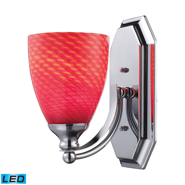 1 Light Vanity In Polished Chrome And scarlet Red Glass - LED Offering Up To 800 Lumens (60 Watt Equivalent) With Full Range Dimming. Includes An Easily Replaceable LED Bulb (120V).