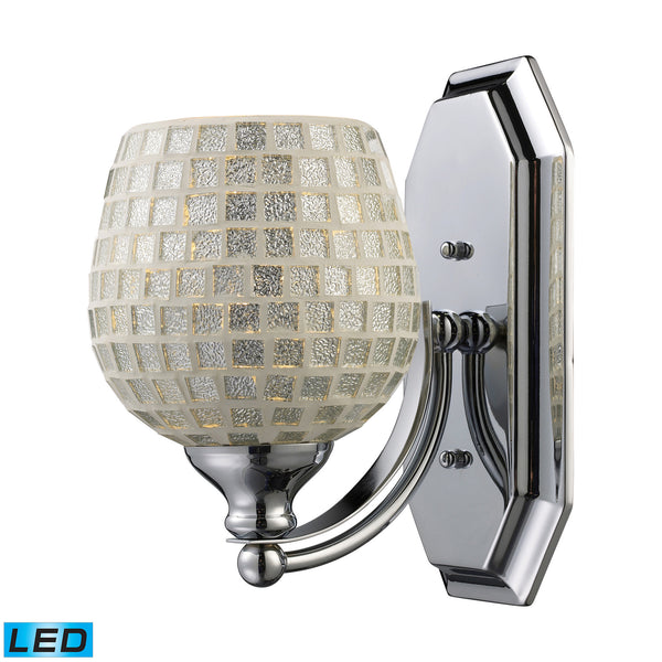 1 Light Vanity In Polished Chrome And Silver Mosaic Glass - LED Offering Up To 800 Lumens (60 Watt Equivalent) With Full Range Dimming. Includes An Easily Replaceable LED Bulb (120V).