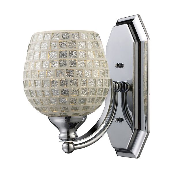 1 Light Vanity In Polished Chrome And Silver Mosaic Glass