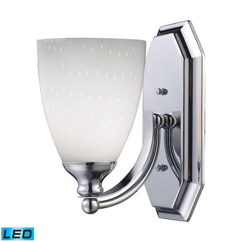 1 Light Vanity In Polished Chrome And Simply White Glass - LED Offering Up To 800 Lumens (60 Watt Equivalent) With Full Range Dimming. Includes An Easily Replaceable LED Bulb (120V).