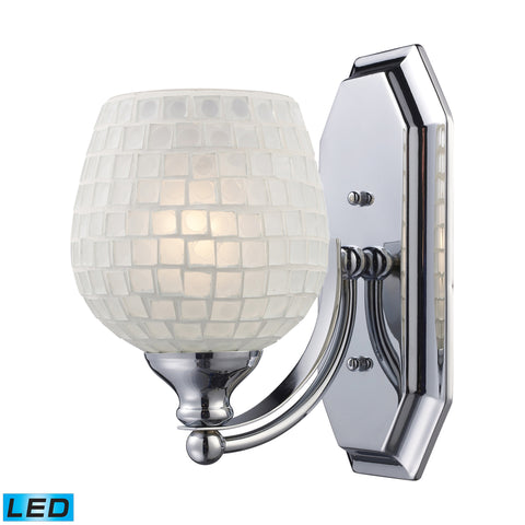 1 Light Vanity In Polished Chrome And White Mosaic Glass - LED Offering Up To 800 Lumens (60 Watt Equivalent) With Full Range Dimming. Includes An Easily Replaceable LED Bulb (120V).