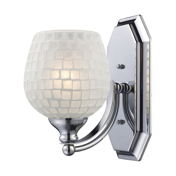 1 Light Vanity In Polished Chrome And White Mosaic Glass