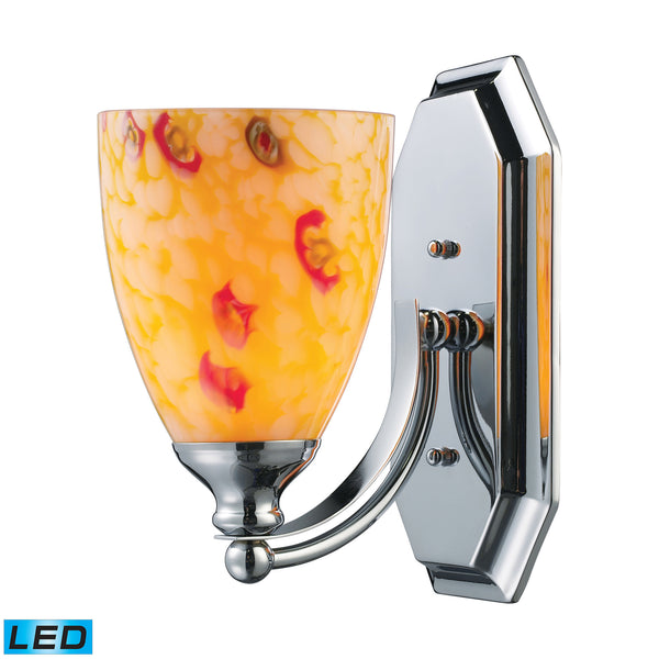 1 Light Vanity In Polished Chrome And Yellow Blaze Glass - LED Offering Up To 800 Lumens (60 Watt Equivalent) With Full Range Dimming. Includes An Easily Replaceable LED Bulb (120V).