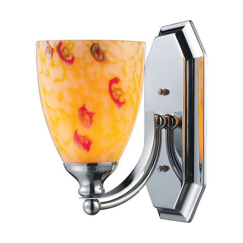 1 Light Vanity In Polished Chrome And Yellow Blaze Glass