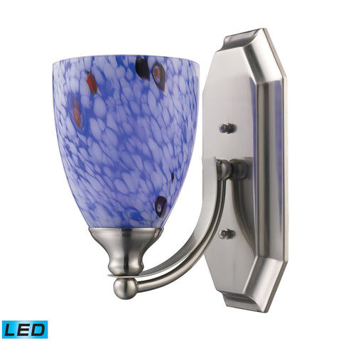 1 Light Vanity In Satin Nickel And Starburst Blue Glass - LED Offering Up To 800 Lumens (60 Watt Equivalent) With Full Range Dimming. Includes An Easily Replaceable LED Bulb (120V).