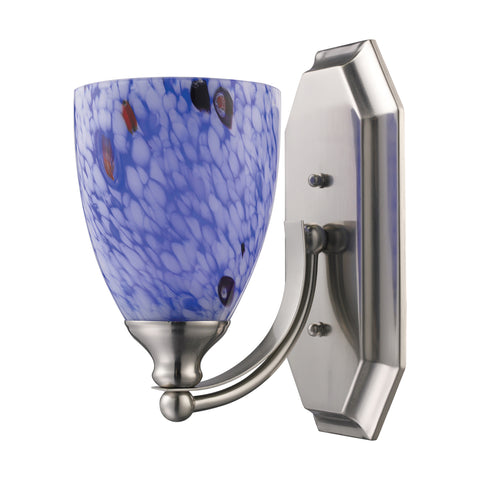 1 Light Vanity In Satin Nickel And Starburst Blue Glass