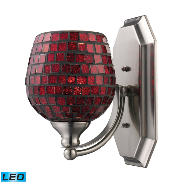 1 Light Vanity In Satin Nickel And Copper Mosaic Glass - LED Offering Up To 800 Lumens (60 Watt Equivalent) With Full Range Dimming. Includes An Easily Replaceable LED Bulb (120V).