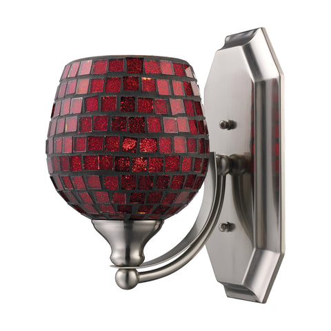 1 Light Vanity In Satin Nickel And Copper Mosaic Glass