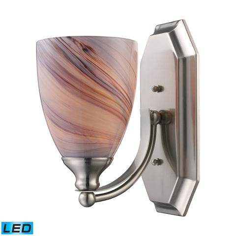 1 Light Vanity In Satin Nickel And Creme Glass - LED Offering Up To 800 Lumens (60 Watt Equivalent) With Full Range Dimming. Includes An Easily Replaceable LED Bulb (120V).