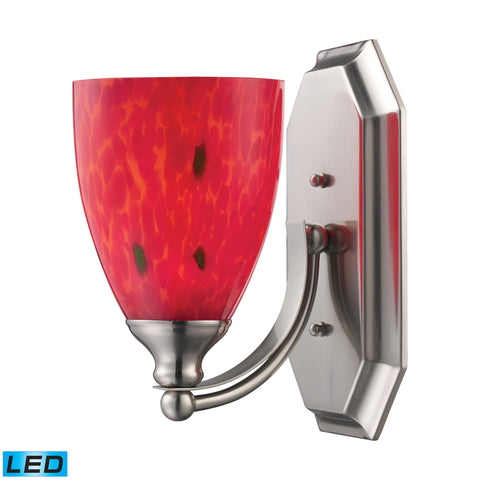1 Light Vanity In Satin Nickel And Fire Red Glass - LED Offering Up To 800 Lumens (60 Watt Equivalent) With Full Range Dimming. Includes An Easily Replaceable LED Bulb (120V).