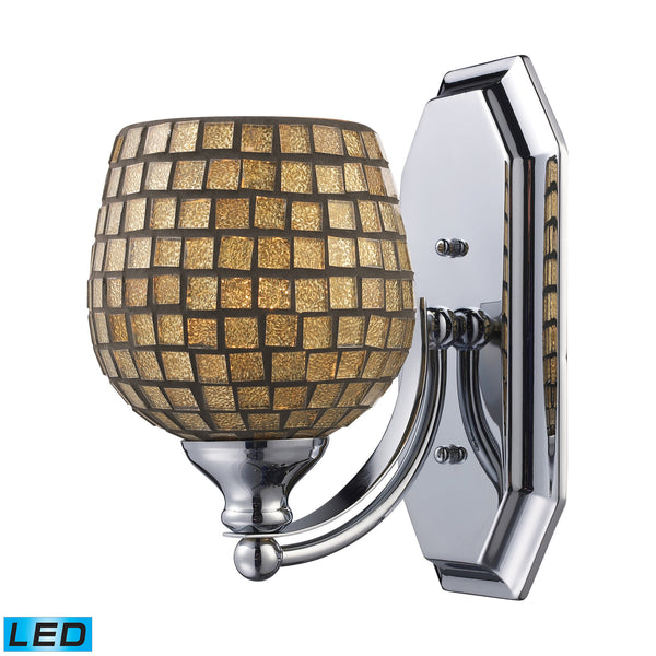 1 Light Vanity In Satin Nickel And Gold Mosaic Glass - LED Offering Up To 800 Lumens (60 Watt Equivalent) With Full Range Dimming. Includes An Easily Replaceable LED Bulb (120V).