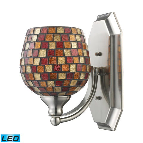 1 Light Vanity In Satin Nickel And Multi Mosaic Glass - LED Offering Up To 800 Lumens (60 Watt Equivalent) With Full Range Dimming. Includes An Easily Replaceable LED Bulb (120V).