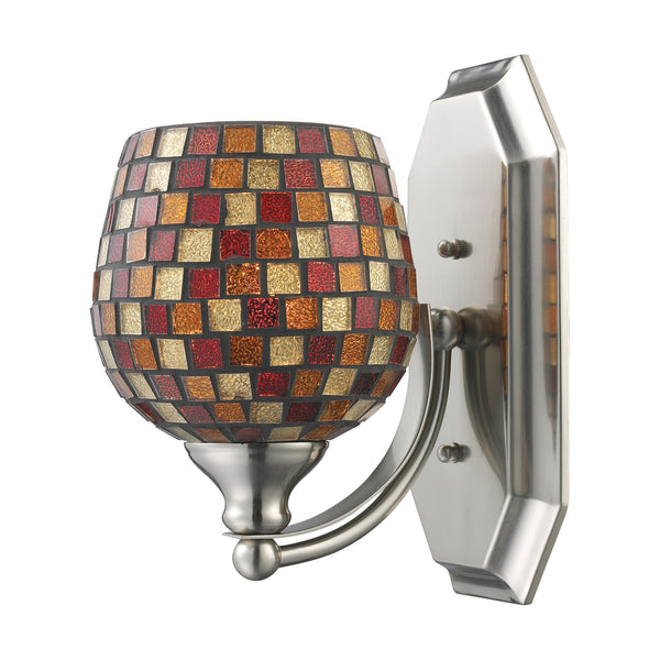 1 Light Vanity In Satin Nickel And Multi Mosaic Glass
