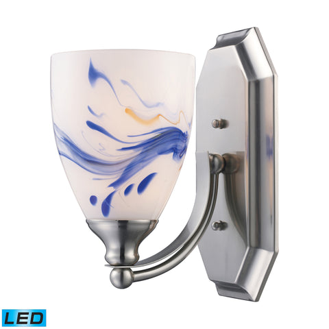 1 Light Vanity In Satin Nickel And Mountain Glass - LED Offering Up To 800 Lumens (60 Watt Equivalent) With Full Range Dimming. Includes An Easily Replaceable LED Bulb (120V).