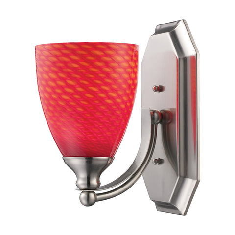 1 Light Vanity In Satin Nickel And Scarlet Red Glass