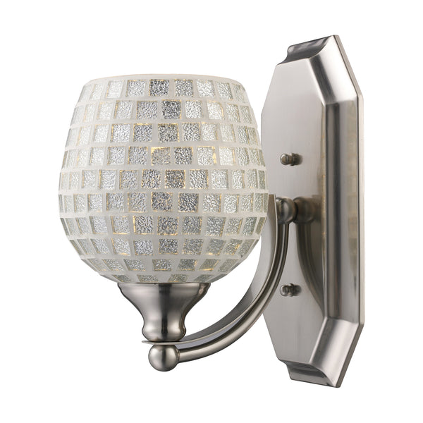 1 Light Vanity In Satin Nickel And Silver Mosaic Glass