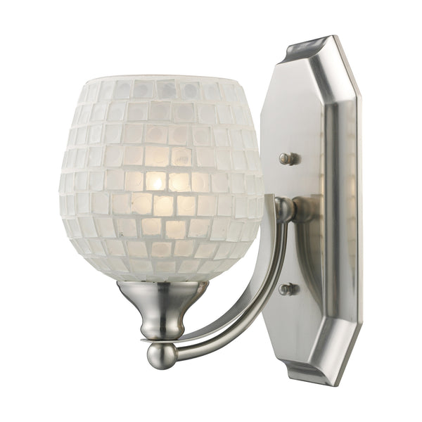 1 Light Vanity In Satin Nickel And White Mosaic Glass