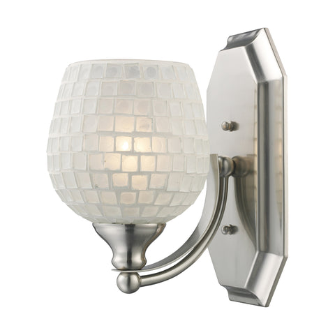 1 Light Vanity In Satin Nickel And White Mosaic Glass