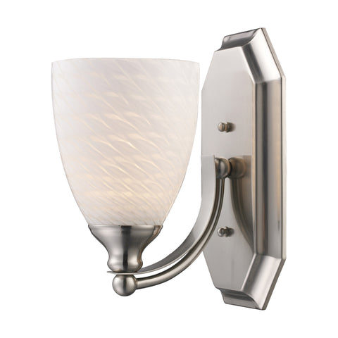 1 Light Vanity In Satin Nickel And White Swirl Glass